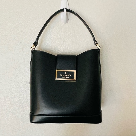 NWT Kate Spade Reegan Bucket Bag Smooth Leather - Black/Gold $459 Retail - Picture 5 of 12